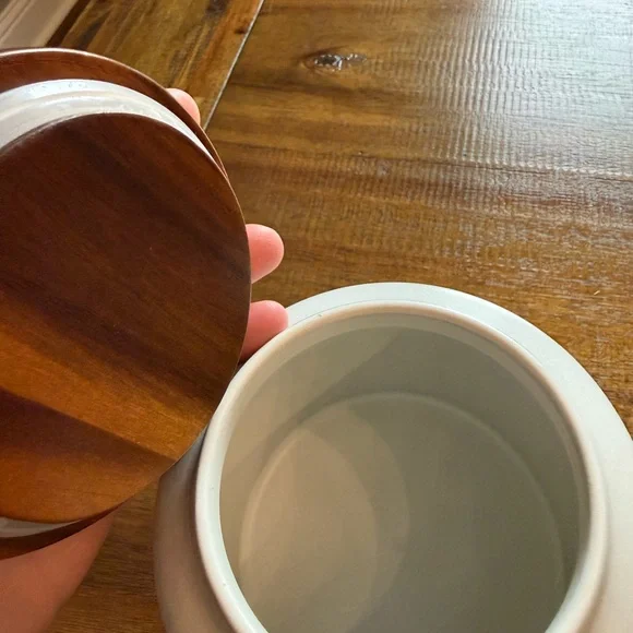 Hearth And Hand With Magnolia White Ceramic Canister with Wooden Lid - Picture 2 of 3
